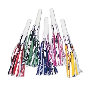 Club Pack of 100 Metallic Multi-Colored Fringed Trumpet Noisemaker Party Favors - All
