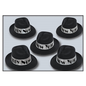 Club Pack of 25 Swing Silver Fedora Happy New Years Legacy Party Favor Hats - All