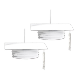 Club Pack of 24 White Grad Cap Paper Lantern Hanging Decorations 9 - All