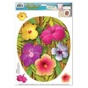 Club Pack of 12 Multi-Colored Tropical Hibiscus Toilet Topper Peel 'N Place Decorations 17 - All