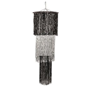 Pack of 6 Shimmering 3-Tier Metallic Black and Silver Chandelier Hanging Party Decorations 4' - All