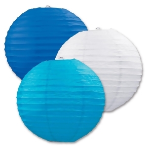 Club Pack of 18 Round Blue Teal and White Hanging Paper Lanterns 9.5 - All