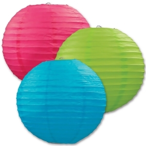 Club Pack of 18 Round Green Blue and Pink Hanging Paper Lanterns 9.5 - All