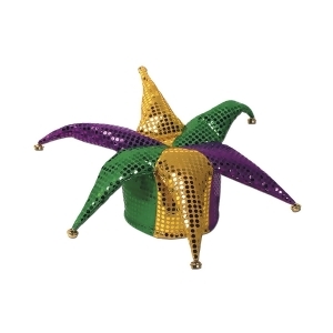 Club Pack of 12 Green Gold and Purple Glitz 'N Gleam Jester Costume Party Hats - All