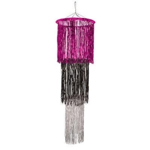 Pack of 6 Shimmering 3-Tier Cerise Black and Silver Chandelier Hanging Party Decorations 4' - All