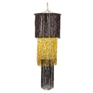 Pack of 6 Shimmering 3-Tier Metallic Black and Gold Chandelier Hanging Party Decorations 4' - All