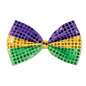 Club Pack of 12 Green Gold and Purple Glitz 'N Gleam Mardi Gras Bow Tie Costume Accessories 7 - All