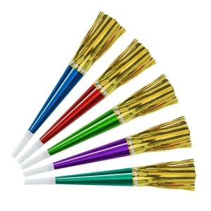 Club Pack of 100 Multi-Colored New Year's Eve Tasseled Trumpet Horn Party Favors 9 - All