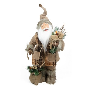 24 Rustic Lodge Standing Santa Claus in Camel Brown Checkered Scarf with Gifts Christmas Figure - All