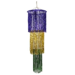 Pack of 6 Shimmering 3-Tier Metallic Purple Gold and Green Chandelier Hanging Party Decorations 4' - All