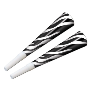 Club Pack of 100 Black and White Zebra Print New Years Eve Trumpet Horn Party Favors 9 - All