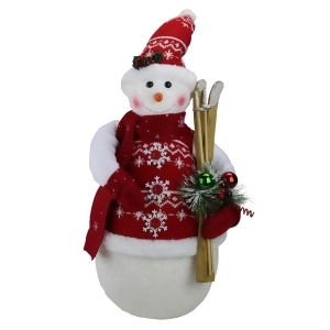 20 Alpine Chic Sparkling Snowman with Nordic Style Santa Hat and Skiis Christmas Decoration - All