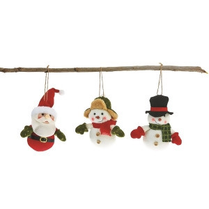 Pack of 6 Handmade Plush Santa Claus and Snowmen Christmas Figure Ornaments 6 - All