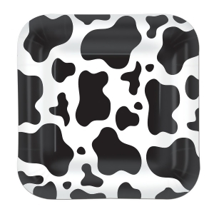 Pack of 96 Disposable Black and White Cow Print Square Dinner Plates 9 - All