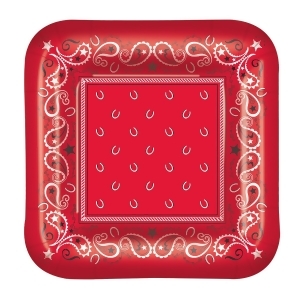 Pack of 96 Disposable Red Paisley-Designed Bandana Square Dinner Plates 9 - All