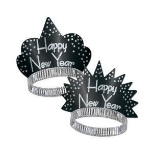 Club Pack of 50 Sparkling Silver Happy New Years Legacy Party Favor Tiaras - All
