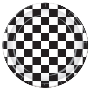 Pack of 96 Disposable Black and White Checkered Dinner Plates 9 - All