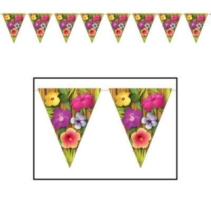 Pack of 12 Colorful Hawaiian Tropical Flower Luau Party Decoration Pennant Banners 12' - All