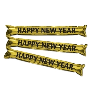 Club Pack of 24 Gold and Black New Year's Eve Inflatable Make Some Noise Party Sticks 22 - All