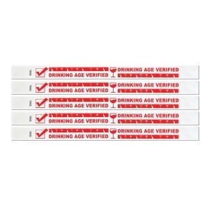 Club Pack of 600 White and Red Drinking Age Verified Tyvek Party Wristbands 10 - All