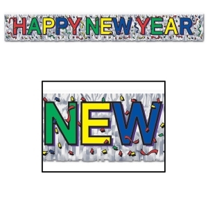Club Pack of 12 Shiny Metallic Happy New Year Fringe Party Banner Decoration 5' - All