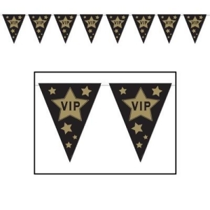 Pack of 12 Black and Gold Vip Celebrity Awards Night Party Pennant Banners 12' - All