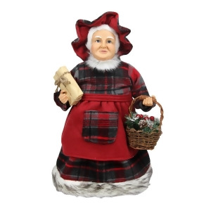 16 Country Rustic Mrs. Claus in Red Checkered Dress Holding a Basket and Gift Christmas Figure - All