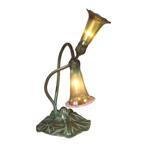 14.75 Gold Lily 2-Light Hand Crafted Glass Accent Lamp - All