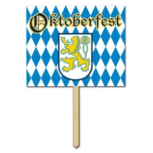 Pack of 6 White and Blue German Oktoberfest Party Yard Signs on Wooden Stakes 15 - All