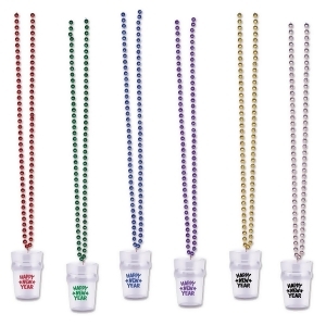Club Pack of 12 Happy New Year Beaded Shot Glass Necklace 33 - All