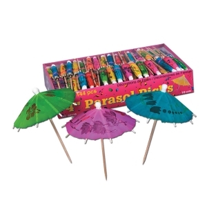 Club Pack of 3 456 Tropical Multi-Colored Parasol Food Drink or Decoration Party Picks 4 - All