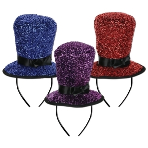 Club Pack of 12 Sparkling Top Hat Decorative Headbands - All