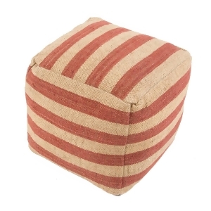 16 Clay Red and Sandy Tan Stripe Pattern Jute and Wool Pouf Ottoman - All