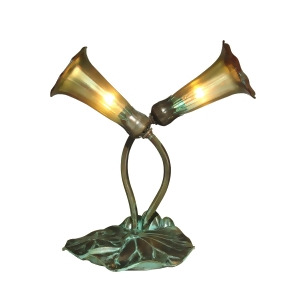 11.5 Gold Lily 2-Light Hand Crafted Glass Accent Lamp - All