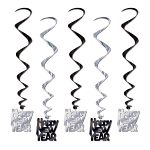 Club Pack of 30 Silver and Black Whirls Happy New Year Party Decoration 33 - All