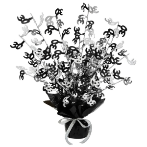 Club Pack of 12 ''30'' Black and Silver Gleam 'N Burst Centerpieces 15'' - All