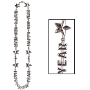 Club Pack of 12 Happy New Year Silver Beads-of-Expression Necklace 36 - All