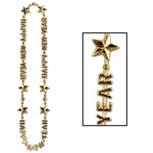 Club Pack of 12 Happy New Year Gold Beads-of-Expression Necklace 36 - All
