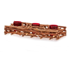 14.5 Country Rustic Natural Brown Wood Branch Christmas Triple Candle Holder - All