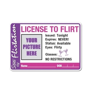 Club Pack of 12 Purple and White License To Flirt Buttons - All