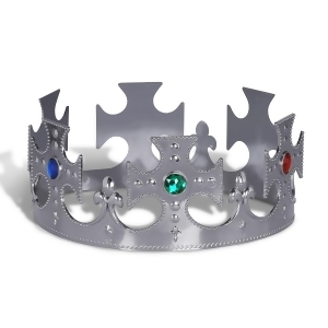 Club Pack of 12 Plastic Jeweled Silver King's Crown Adjustable Party Hat - All