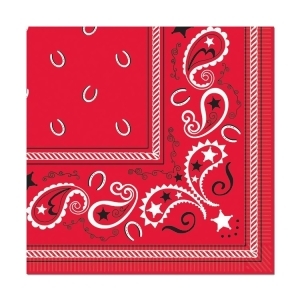 Club Pack of 192 Red Paisley Print Bandana Disposable 2-Ply Beverage Napkins - All