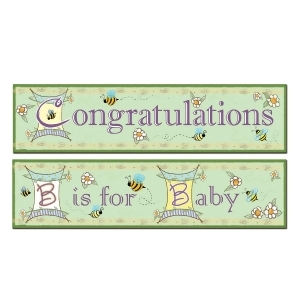 Club Pack of 12 B Is For Baby and Congratulations Decorative Party Banners 5 - All