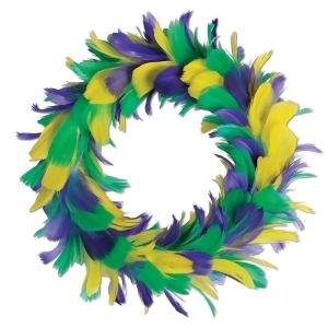 Pack of 6 Yellow Purple and Green Mardi Gras Party Decorative Feather Wreath 8 - All