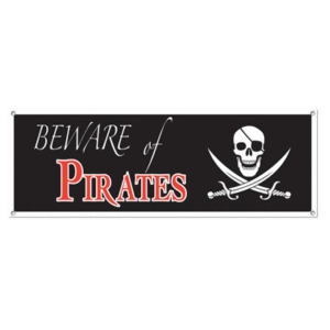 Pack of 12 Beware of Pirates Skull with Swords Party Decoration Banners with Grommets 5' - All