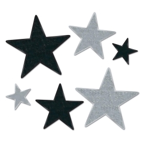 72-Piece Black and Silver Glittered Foil Star Cutouts Party Decorations 5 - All