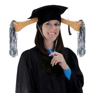 Pack of 6 Black Plush Grad Shaker Caps with Drawstring Activated Arms Holding Streamers One Size - All