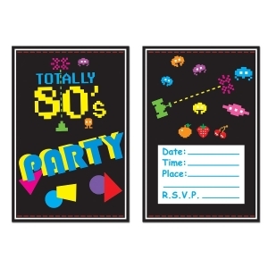 Club Pack of 96 Black and Multi Colored 80's Invitations 5.5 - All