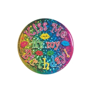 Club Pack of 12 Bright Multi-Colored Kiss Me It's My Birthday Button Party Favors 3.5 - All