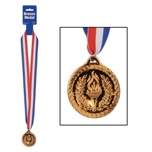 Club Pack of 12 Red White and Blue Ribbon with Bronze Medal Necklaces 30 - All